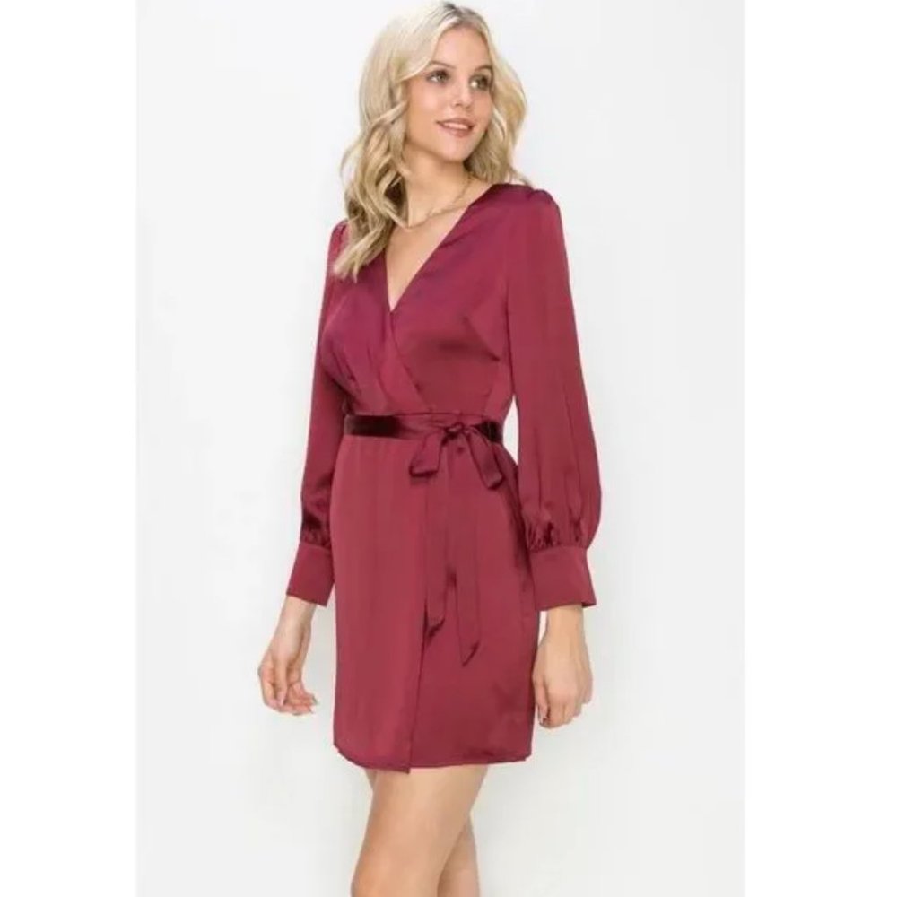 Adelyn Rae Burgundy Abby Wrap Dress Sz M